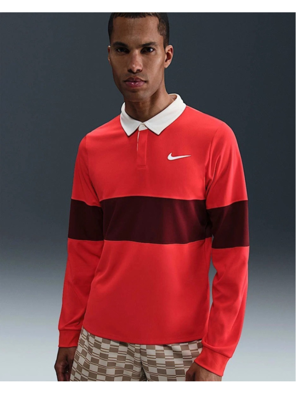 Nike Court Advantage Slam Light Crimson Long Sleeve Polo IB8141-696 Men's Small